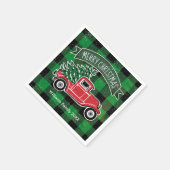 クリスマスのヴィンテージのトラックの名前の緑のバッファローの格子縞 スタンダードカクテルナプキン (角)