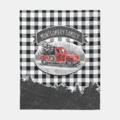 クリスマスのヴィンテージのトラックの白黒のバッファローの格子縞 フリースブランケット (正面)