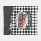 クリスマスのヴィンテージのトラックの白黒のバッファローの格子縞 フリースブランケット (正面(横))