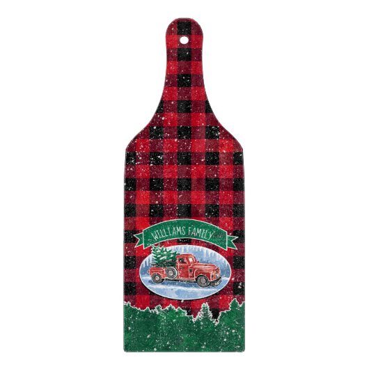 クリスマスのヴィンテージのトラックは加えます一流の4.75"をx 12.75" カッティングボード (正面)