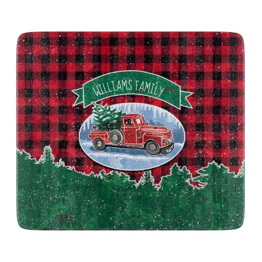 クリスマスのヴィンテージのトラックは加えます一流の6つをx 7" カッティングボード (正面)