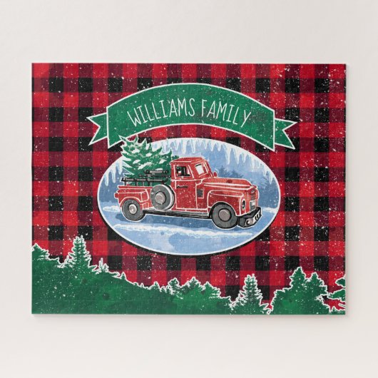 クリスマスのヴィンテージのトラックは名前を加えます ジグソーパズル (横)