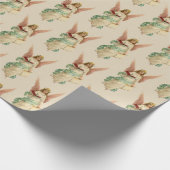 クリスマスのヴィンテージのレトロの天使の女の子のピンクの翼 ラッピングペーパー (角)