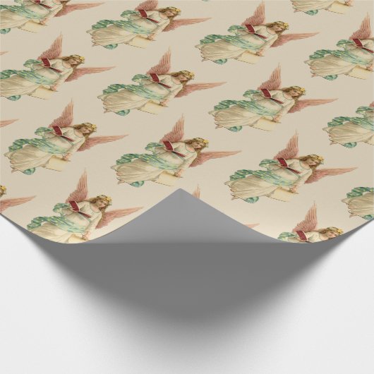クリスマスのヴィンテージのレトロの天使の女の子のピンクの翼 ラッピングペーパー (角)