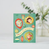 クリスマスのヴィンテージの人形およびトナカイの郵便はがき シーズンポストカード (スタンド正面)