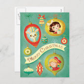 クリスマスのヴィンテージの人形およびトナカイの郵便はがき シーズンポストカード (正面/裏面)