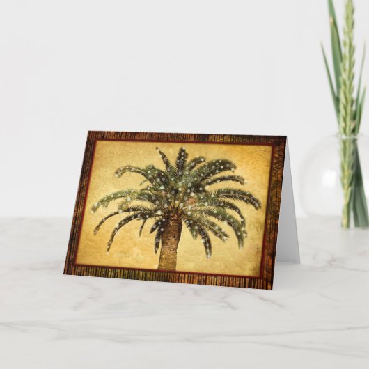 クリスマスのヴィンテージの熱帯ヤシの木wの雪片 シーズンカード (正面)