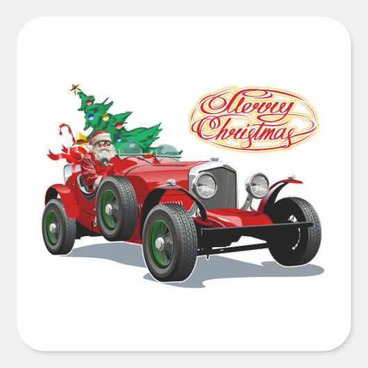 クリスマスのヴィンテージカー スクエアシール (正面)