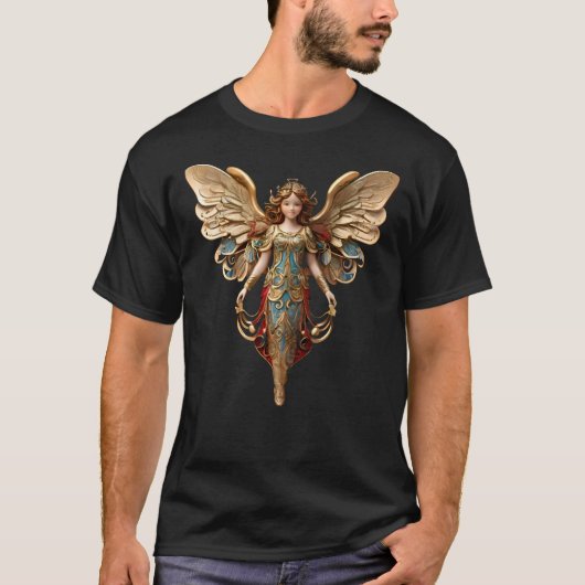 クリスマスのヴィンテージスタイルの天使のオーナメントTシャツ Tシャツ (正面)