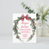 クリスマスのヴィンテージリース 赤 結婚式 招待状 (スタンド正面)