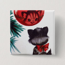 クリスマスのヴィンテージレトロ猫の反射のおもしろいボタン 缶バッジ