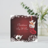 クリスマスの一口は及びベビー及びティーポットのベビーシャワーを見ます 招待状 (スタンド正面)