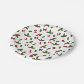 クリスマスの一般的なホリーの植物と赤い弓のパターン ペーパープレート (アングル)