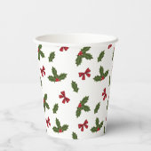 クリスマスの一般的なホリーの植物と赤い弓のパターン 紙コップ (裏面)