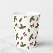 クリスマスの一般的なホリーの植物と赤い弓のパターン 紙コップ (左)