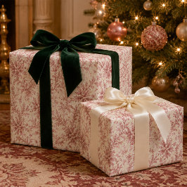 クリスマスの上品な赤い葉のグリーン ホリデー ラッピングペーパー