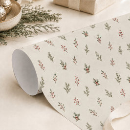 クリスマスの上品な赤と緑のホリデーフォリアージュ ラッピングペーパー