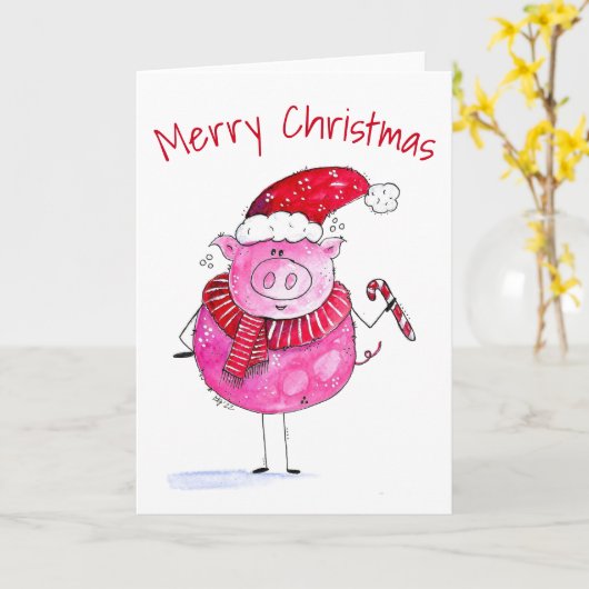 クリスマスの不思議な豚 カード (黄色い花)
