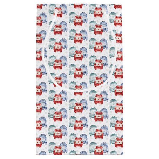 クリスマスの不格好なセーター柄のフェスティブクリスマス スモールペーパーバッグ (裏面)