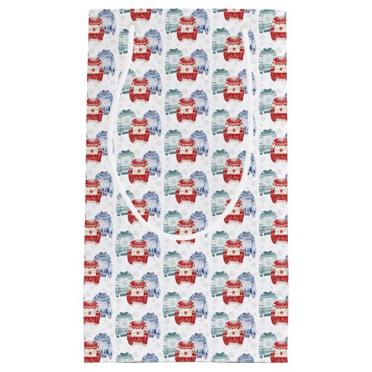 クリスマスの不格好なセーター柄のフェスティブクリスマス スモールペーパーバッグ (正面)