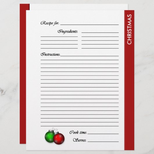 クリスマスの両面レシピページ (正面/裏面)