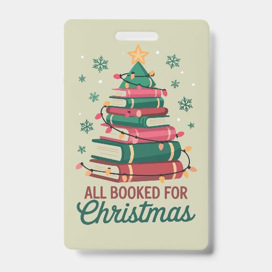 クリスマスの予約がすべて埋まってる司書 本好き ツリー バッジ (正面)