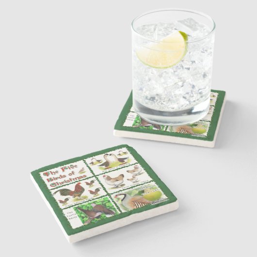 クリスマスの五鳥 ストーンコースター (横)