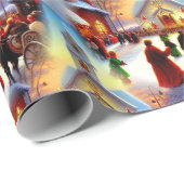 クリスマスの人々が教会の雪の地球のパターンに行く ラッピングペーパー (ロールコーナー)