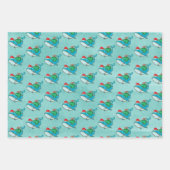 クリスマスの人魚のサンタクジラ　水彩画 ラッピングペーパーシート (正面3)