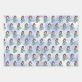 クリスマスの人魚のサンタクジラ　水彩画 ラッピングペーパーシート (正面)