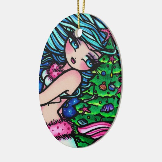 クリスマスの人魚のハナリン著メリーなMindyの芸術 セラミックオーナメント (左)