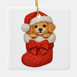 クリスマスの仔犬のニット セラミックオーナメント