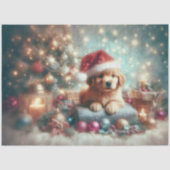 クリスマスの仔犬のフェスティブなサンタ帽子のキュートなデコパージュ 薄葉紙 (正面)
