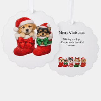 クリスマスの仔犬の冬のニット オーナメントカード