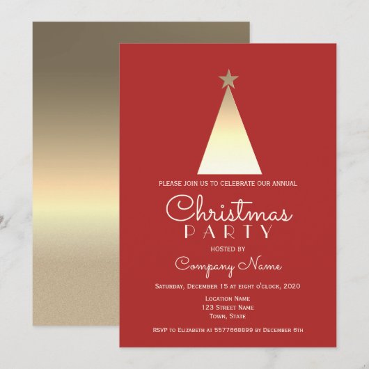 クリスマスの企業の赤 招待状 (正面/裏面)