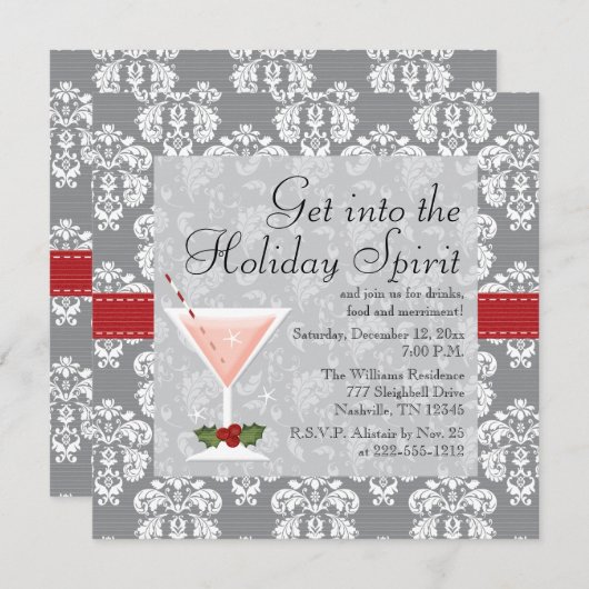 クリスマスの休日のカクテルのパーティの招待状 招待状 (正面/裏面)