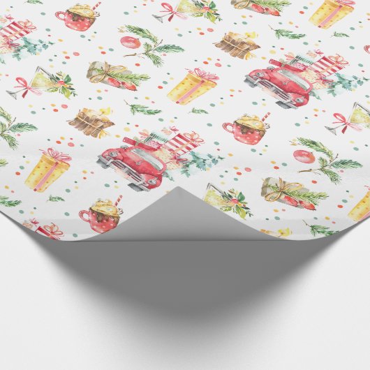 クリスマスの休日のカラフルなトラックは大人のギフトをからかいます ラッピングペーパー (角)