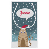 クリスマスの休日のサンタパーソナライズな一流の猫 スモールペーパーバッグ (裏面)