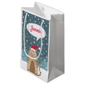 クリスマスの休日のサンタパーソナライズな一流の猫 スモールペーパーバッグ (正面アングル)