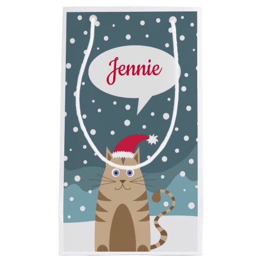 クリスマスの休日のサンタパーソナライズな一流の猫 スモールペーパーバッグ (正面)