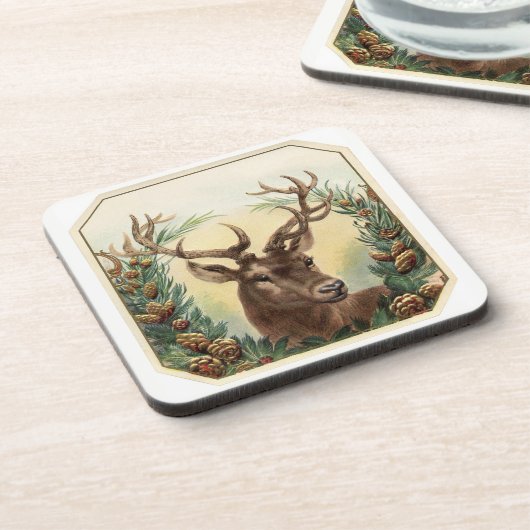 クリスマスの休日のシカは6のマツ円錐形/Setを強く反対します コースター (左側)