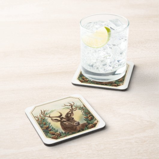クリスマスの休日のシカは6のマツ円錐形/Setを強く反対します コースター (右側)
