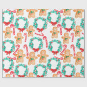 クリスマスの休日のジンジャーブレッドの包装紙 ラッピングペーパー (フラット)