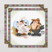 クリスマスの休日のパーティの招待状-おもしろいな牛 招待状 (正面/裏面)