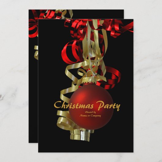 クリスマスの休日のパーティの金ゴールドの赤いエレガント 招待状 (正面/裏面)