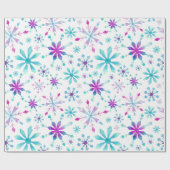 クリスマスの休日のピンクの青い雪片パターン ラッピングペーパー (フラット)