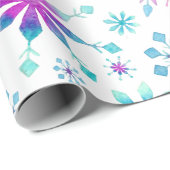 クリスマスの休日のピンクの青い雪片パターン ラッピングペーパー (ロールコーナー)