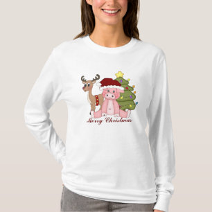 クリスマスの休日のブタの女性のTシャツ Tシャツ
