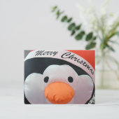 クリスマスの休日のメリーで膨脹可能なペンギン シーズンポストカード (スタンド正面)