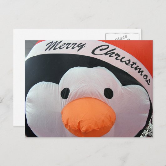 クリスマスの休日のメリーで膨脹可能なペンギン シーズンポストカード (正面/裏面)